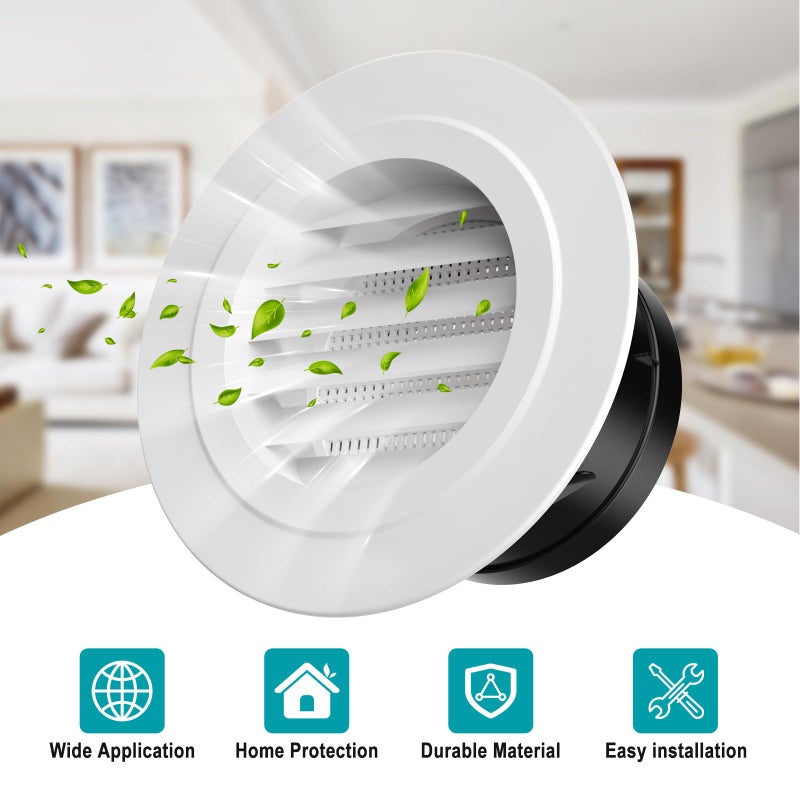 HG Power Soffit Vents 4 inch, Round Vent Cover with Built-in Screen Mesh, ABS Louver 4â€ Exhaust Vent for Exhaust Fan, HVAC Ducting, Bathroom, Kitchen, Garage Use, 100mm, White - Image 4